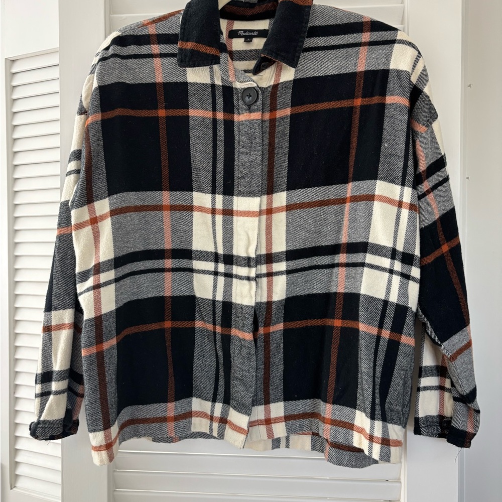 Madewell Checkered Flannel Shirt in Black, Cream, and Orange
